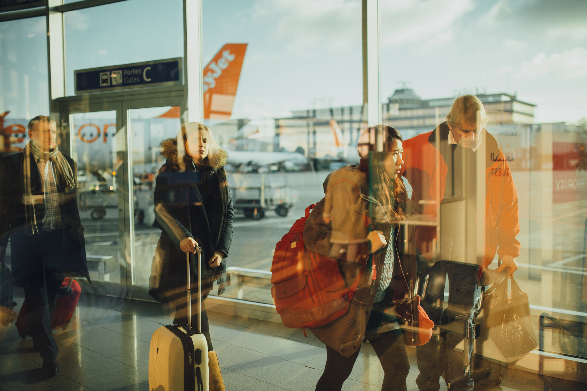 walking through airport